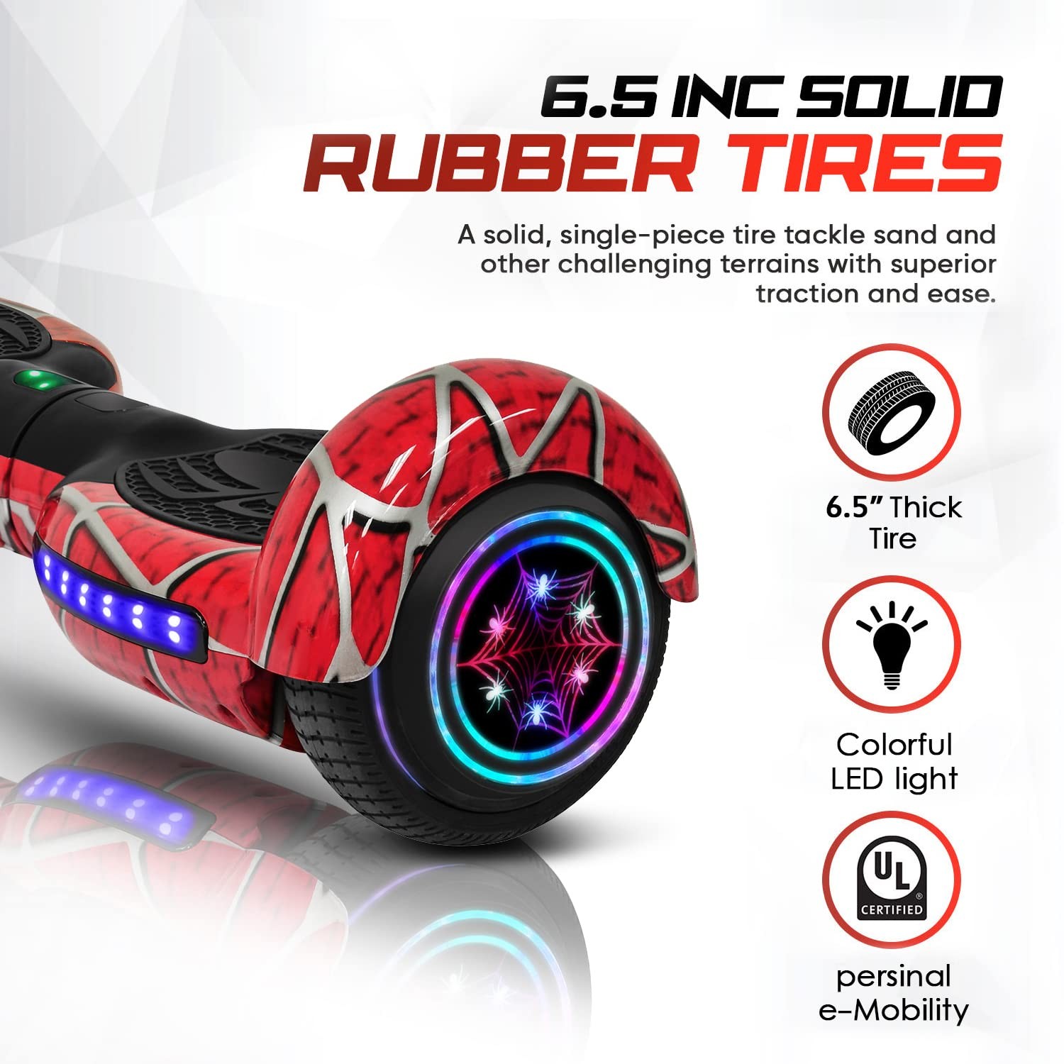 Emaxusa Spider-Pattern Hover Board For Kids Ages 6-12 Bluetooth Speaker And Led