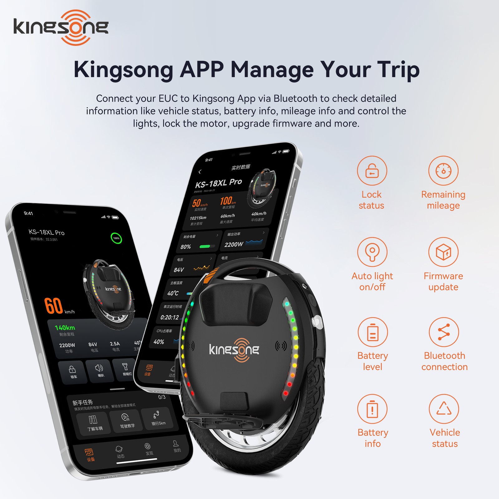 KINGSONG 18XL PRO Electric Unicycle for Adults 37 mph Speed 87 miles Range EUC