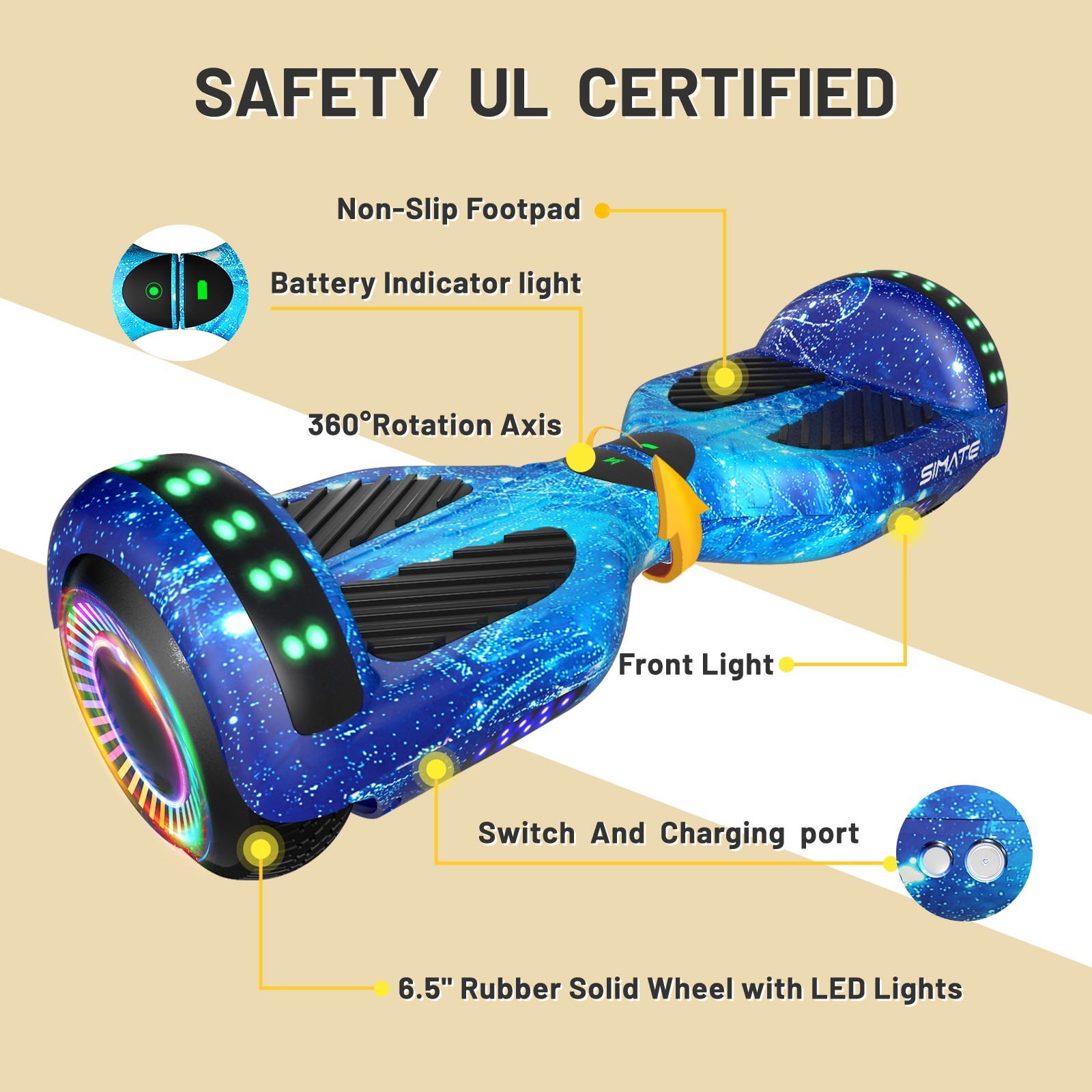 Commugo Self Balancing Scooter with Bluetooth Speakers & LED Lights UL 2272