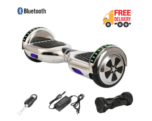6.5 inch silver hoverboard with bluetooth and LED lights