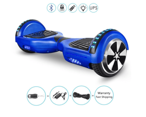Blue hoverboard with carry bag