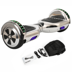 Silver chrome hoverboard with carry bag